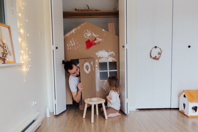 A magical moment of creativity and bonding inside a cardboard castle.